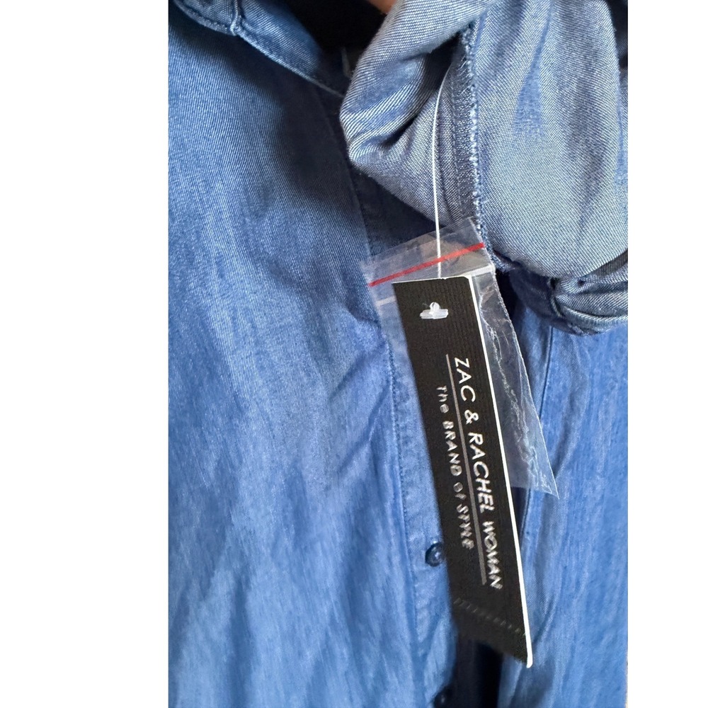 Zac & Rachel Woman 2X Dark Wash Lyocell Denim Blue Roll Tab Button Down Shirt - Picture 10 of 11